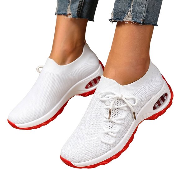 HEWUQI Women Barefoot Sock Shoes Air Cushion Non Slip Mesh Breathable Lightweight Sneakers Arch Support Slip on Walking Shoes for All Day Standing White Size 6