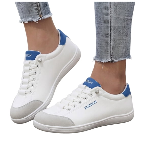HEWUQI Women Minimalist Barefoot Canvas Sneaker Cushion Arch Support Non Slip Casual Shoe Low Top Slip on Solid Color Walking Shoes Blue Size 5.5