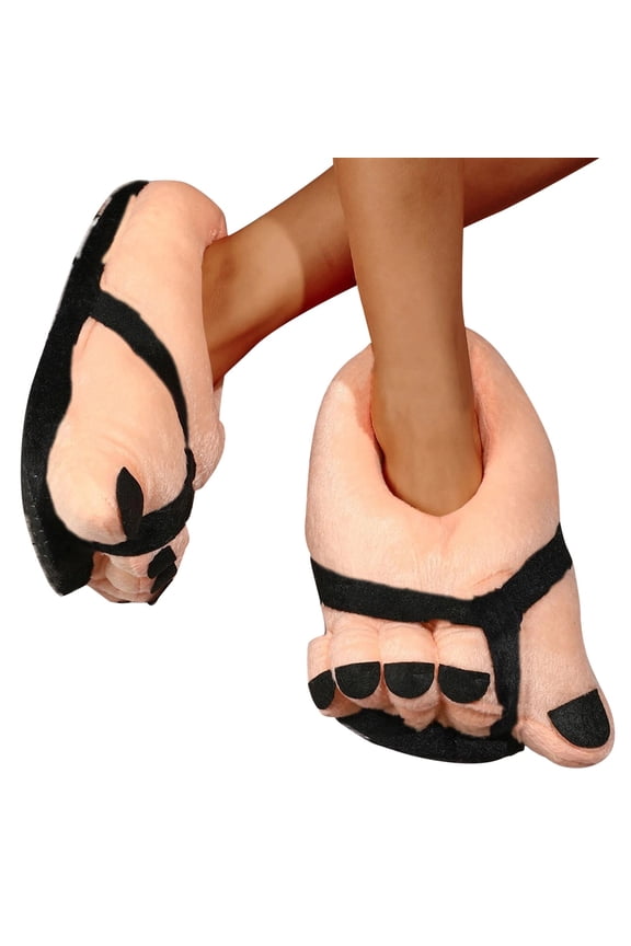 Women Plush Slippers Funny Novelty Flip Flops Shoes Cozy Furry Warm Memory Foam Slip on Slides Gifts for Halloween Party Black Size One Size