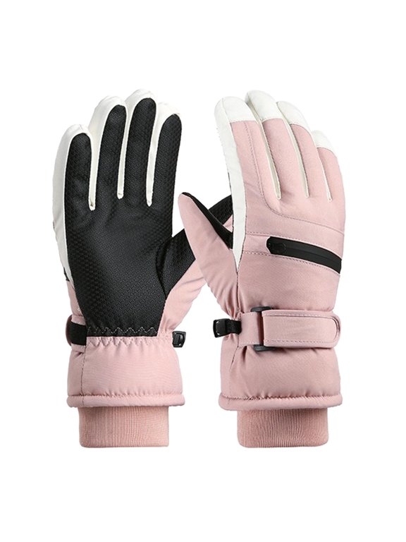 Women Waterproof Ski Gloves Thermal Insulated Hand Protection for Snowboarding Winter Mountain Sports Pink Size One Size