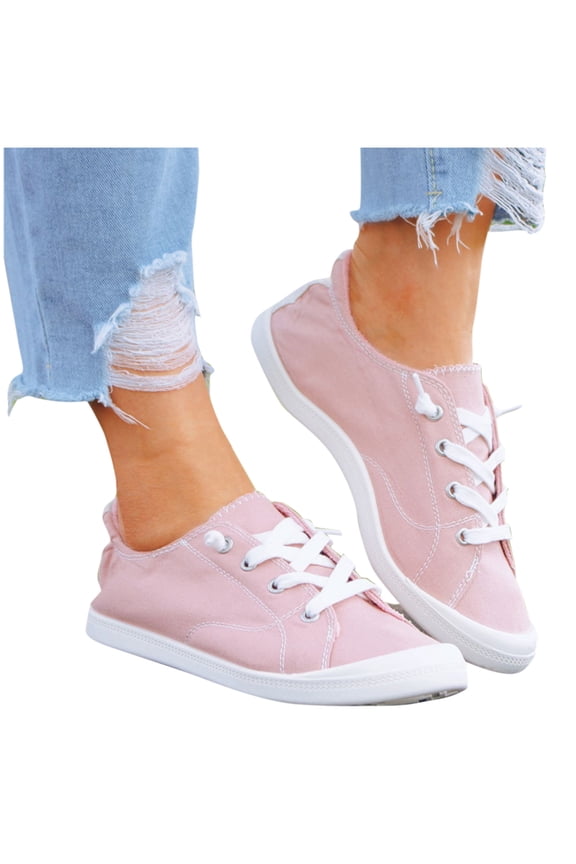 Women's Canvas Sneakers Low Top Walking Shoes Breathable Cushioned Slip on Comfortable for Everyday Walks Errands Casual Outfits Pink Size 9.5