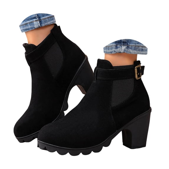 HEWUQI Women's Chelsea Booties Lug Sole Chunky Low Block Heeled Ankle ...