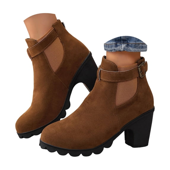 HEWUQI Women's Chelsea Booties Lug Sole Chunky Low Block Heeled Ankle ...