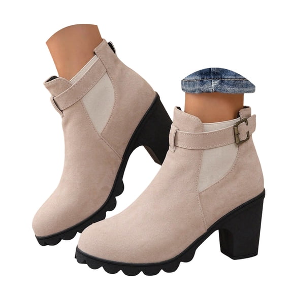 HEWUQI Women's Chelsea Booties Lug Sole Chunky Low Block Heeled Ankle ...