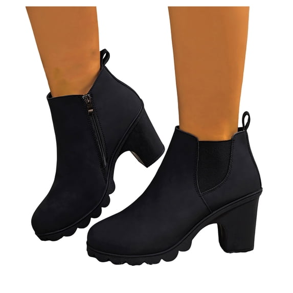 HEWUQI Women's Chelsea Booties Lug Sole Chunky Low Block Heeled Ankle ...