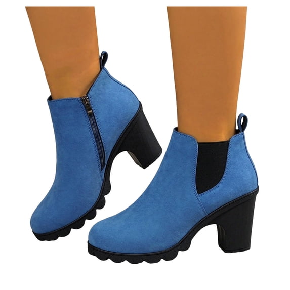 HEWUQI Women's Chelsea Booties Lug Sole Chunky Low Block Heeled Ankle ...