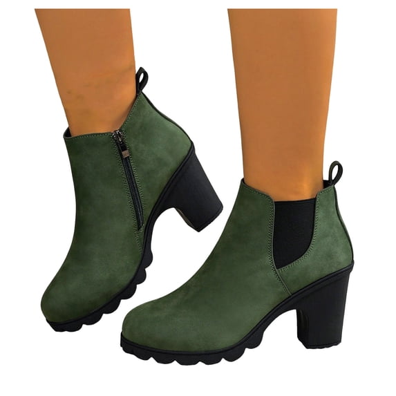 HEWUQI Women's Chelsea Booties Lug Sole Chunky Low Block Heeled Ankle ...