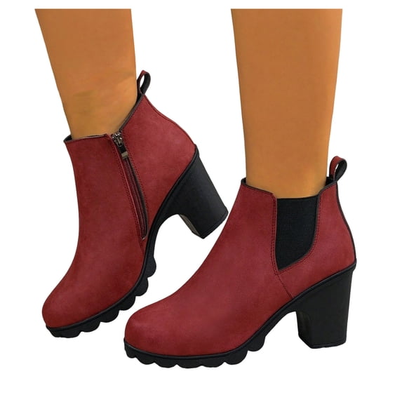 HEWUQI Women's Chelsea Booties Lug Sole Chunky Low Block Heeled Ankle ...