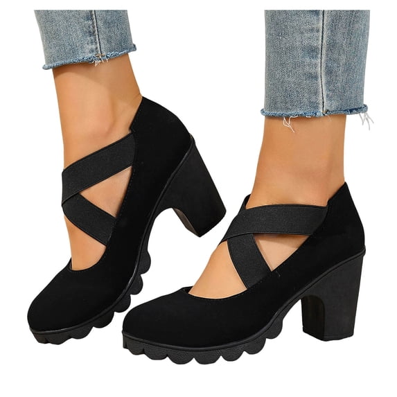 HEWUQI Women's Chunky Heeled Elastic Strap Ankle Booties Buckle ...