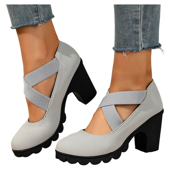 HEWUQI Women's Chunky Heeled Elastic Strap Ankle Booties Buckle ...