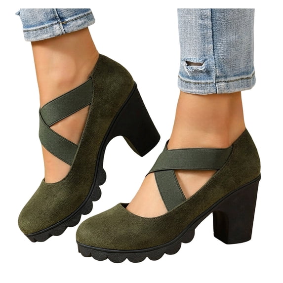 HEWUQI Women's Chunky Heeled Elastic Strap Ankle Booties Buckle ...