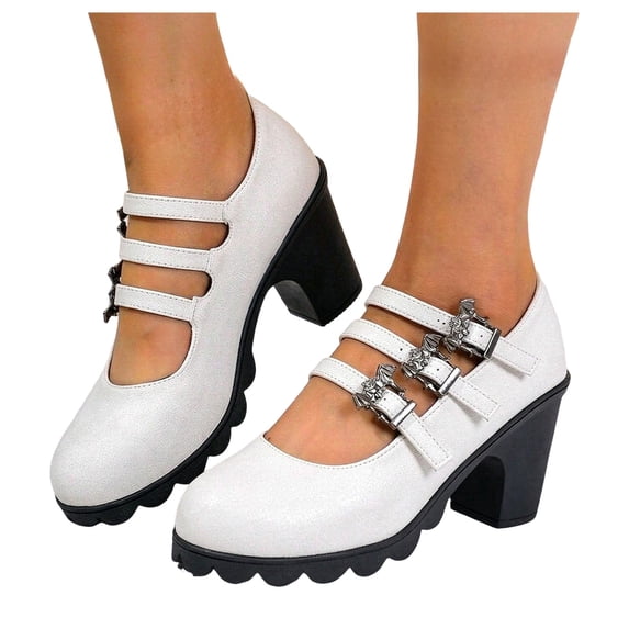 HEWUQI Women's Chunky Heeled Elastic Strap Ankle Booties Buckle ...