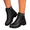 thumbnail image 1 of HEWUQI Women's Combat Boots Lace up Platform Side Zipper Lug Sole Ankle Boots Knitted Leather Splicing Low Heeled Platform Fashion Walking Shoes Black Size 9, 1 of 6
