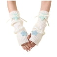 thumbnail image 1 of HEWUQI Women's Cute Star Knit Fingerless Arm Warmers Ribbed Half‑Finger Gloves Long Wrist Sleeves Light Blue, 1 of 4