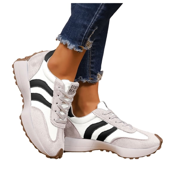 HEWUQI Women's Fashion Thick Sole Sneakers Breathable Arch Support Casual Textile Walking Shoes for Upper Rubber Sole All Seasons White Size 9