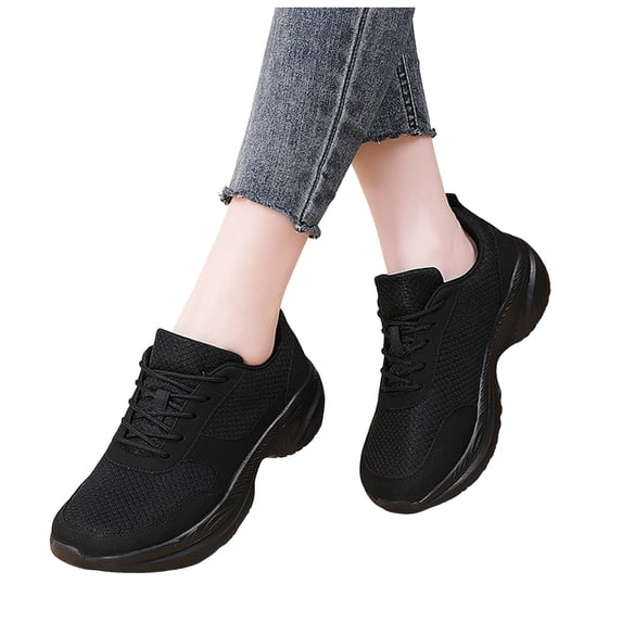 HEWUQI Women's Hollow out Sneakers Platform Mesh Cushion Breathable Casual Shoes Lightweight Soft Slip on Running Shoes Black Size 6.5