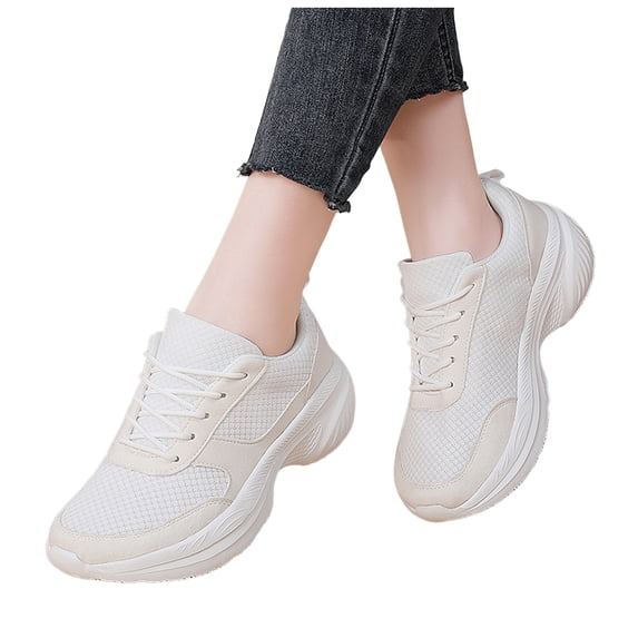 HEWUQI Women's Hollow out Sneakers Platform Mesh Cushion Breathable Casual Shoes Lightweight Soft Slip on Running Shoes White Size 9.5