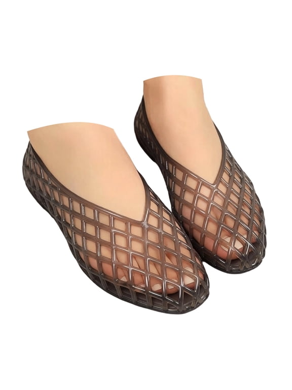Women’s Jelly Shoes Flat Clear Close Toe Sandals Hollow out Comfortable Beach Waterproof Summer Slides Casual Slippers Mules Black Size 10