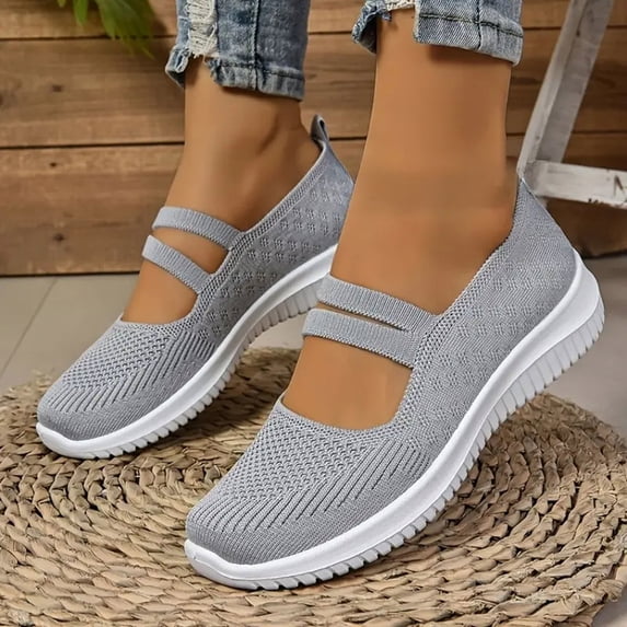 HEWUQI Women's Knit Slip on 2026 Breathable Walking Mules Orthopedic Backless Tennis Sneakers Arch Support Orthopedic Mesh Work Shoes Gray Size 7.5