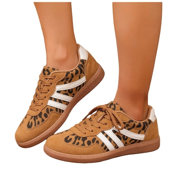 HEWUQI Women's Lace up Fashion Sneakers Trendy Stripe Athletic Walking Shoes Cushioned Insoles Shoes for All Day Wear Brown Size 5.5