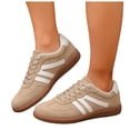thumbnail image 1 of HEWUQI Women's Lace up Fashion Sneakers Trendy Stripe Athletic Walking Shoes Cushioned Insoles Shoes for All Day Wear Khaki Size 5.5, 1 of 5
