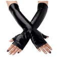 thumbnail image 1 of HEWUQI Women's Long Leather Fingerless Gloves Sleek Costume Accessory Themed Parties Events Arm Warmers Black, 1 of 3