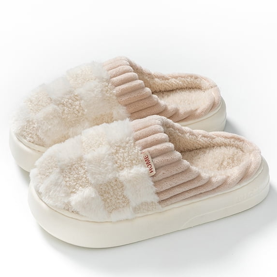 HEWUQI Women's Man Fuzzy Memory Foam Slippers Closed Back Elatic Knit Bedroom Slip on Warm House Shoes for Indoor Outdoor Comfortable White Size 7