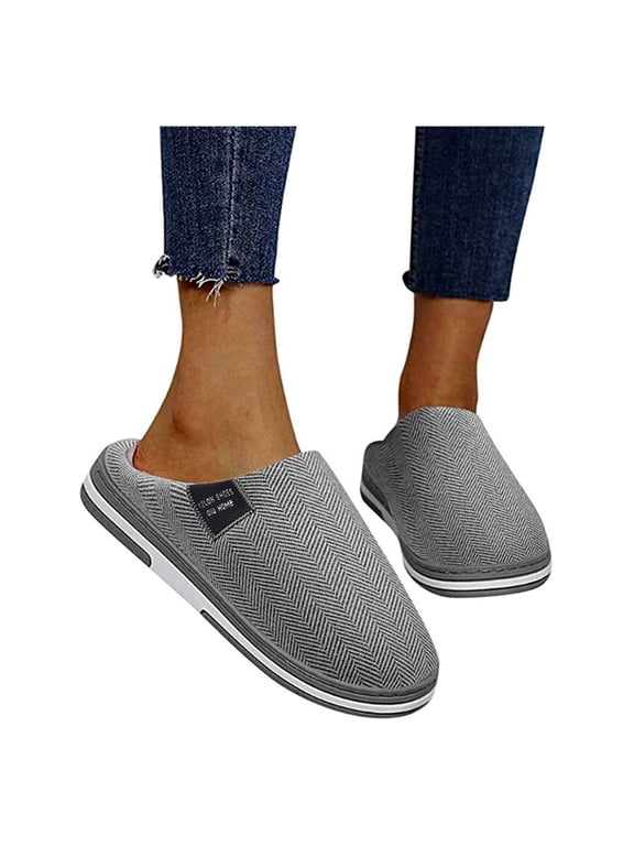 Women's Mans Indoor Bedroom Slipper Comfortable Memory Foam Gift Wool Like House Shoes with Antiskid Rubber Sole Gray Size 12