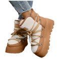 thumbnail image 1 of HEWUQI Women's Platform Winter Snow Boots Waterproof Lace up Plush Lined Non Slip Pearl Strap Warm Comfortable Slip on Ankle Booties Brown Size 7, 1 of 6