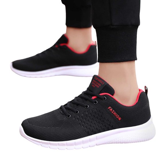 HEWUQI Women's Slip on Sneakers Wide Width Orthopedic Knit Mesh Walking Shoes Breathable Soft Sole Comfortable Footwear Red Size 9