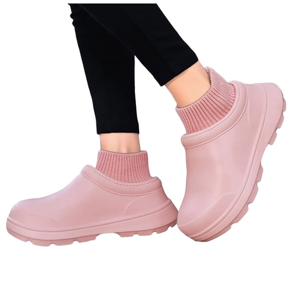 HEWUQI Women's Slip on Waterproof Rubber Clogs Knitted Ankle Tube Non Slip Oil Resistant Work Shoes Lightweight Short Garden Footwear Size 7.5