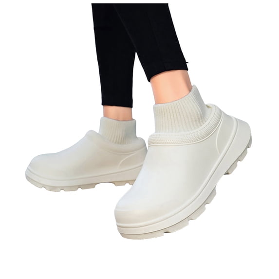 HEWUQI Women's Slip on Waterproof Rubber Clogs Knitted Ankle Tube Non Slip Oil Resistant Work Shoes Lightweight Short Garden Footwear Size 9.5