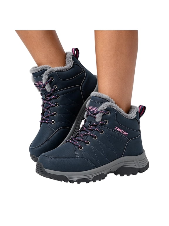 Women's Snow Boots Winter Water Resistant Plush Lined Lug Sole Warm Outdoor Lace up Ankle Booties Hot Pink Size 7.5