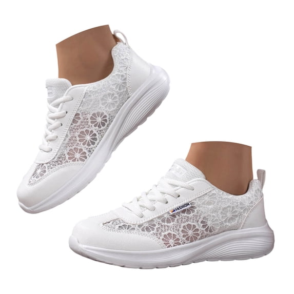 HEWUQI Women's Soft Soled Platform Walking Shoes Solid Color Mesh Casual Slip on Breathable Athletic Running Tennis Sneakers White Size 6