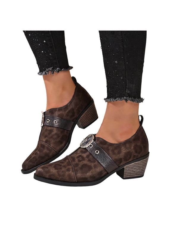 Women's Suede Pointed Toe Heels Leopard Print Fashion Sexy Chunky Block High Pumps Back Strap Low Top Dressy Shoes for Wedding Party Size 9.5