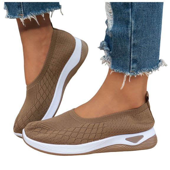 HEWUQI Women's Walking Shoes with Arch Support Breathable Woven Slip on Comfortable Insole Lightweight Antiskid Sneakers for Nursing Coffee Size 9.5