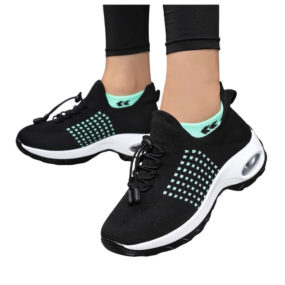 HEWUQI Women's Walking Sock Shoes Mesh Lightweight Air Cushion Slip on Work Platform Breathable Arch Support Orthopedic Sneakers Green Size 9