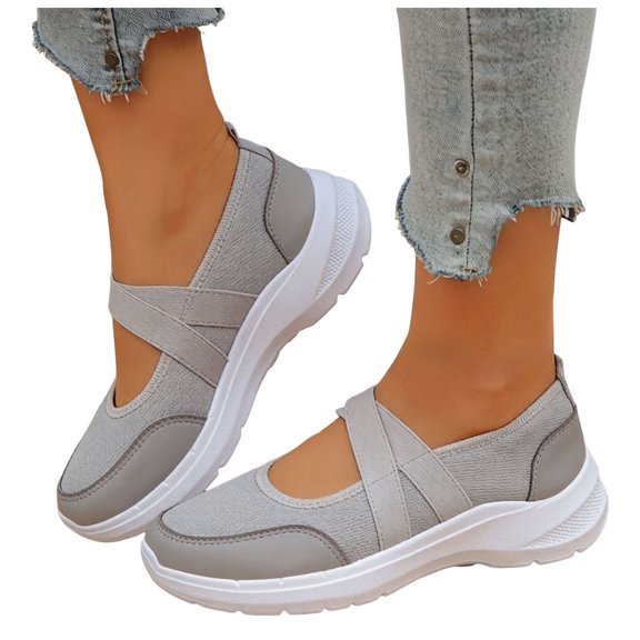 HEWUQI Womens Backless Shoes Mesh Knitted Clogs Walking Open Back Mary Jane Trendy Casual Breathable Slip on Outdoor Sports Wedge Sneakers Gray Size 6