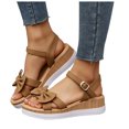 thumbnail image 1 of HEWUQI Womens Bowknot Platform Sandals Open Toe Buckle Ankle Strap Wedges Comfortable Stylish Summer Dressy Heels for Beach Walking All Day 2026 Khaki Size 9, 1 of 6