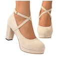 thumbnail image 1 of HEWUQI Womens Closed Toe Suede Heels Cross Ankle Strap Slingback Block Pumps Comfortable Elegant Party Wedding Dressy Shoes Beige Size 9, 1 of 6