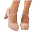 thumbnail image 1 of HEWUQI Womens Closed Toe Suede Heels Cross Ankle Strap Slingback Block Pumps Comfortable Elegant Party Wedding Dressy Shoes Pink Size 6.5, 1 of 5