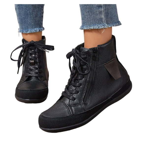 HEWUQI Womens Hiking Boots Non Slip Lightweight Trekking Waterproof Retro High Top Shoes Lace up Lightweight Slip Outdoor Footwear Black Size 8.5