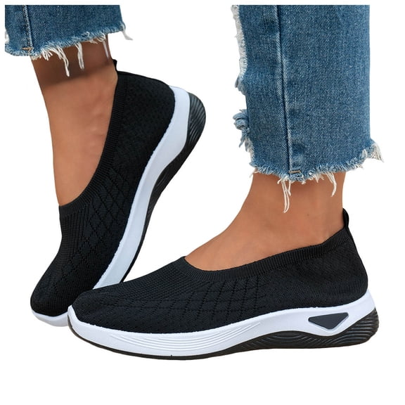 HEWUQI Womens Knitted Mesh Sneakers Non Slip Rubber Soles Lightweight Garden Shoes Breathable Beach Clogs Running Cushioned Mules Black Size 6.5