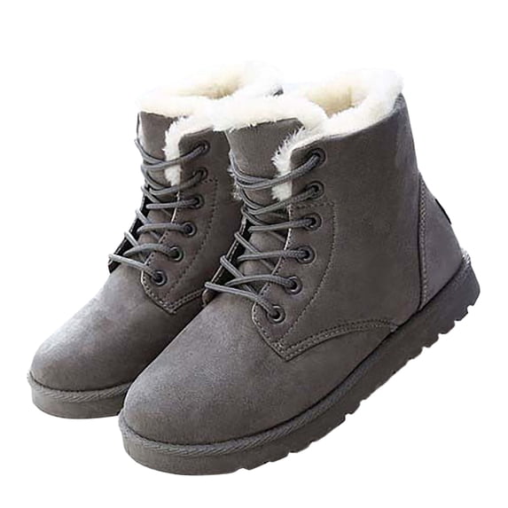 HEWUQI Womens Lace up Combat Boots Suede Plush Lined Flat Winter Snow Booties for Outdoor Cold Weather Walking Gray Size 8.5
