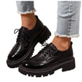 thumbnail image 1 of HEWUQI Womens Leather Platform Oxfords Chunky Round Toe Wingtip Slip on Vintage Soft Comfortable Non Slip Lace up Dress Work School Shoes Black Size 9.5, 1 of 6