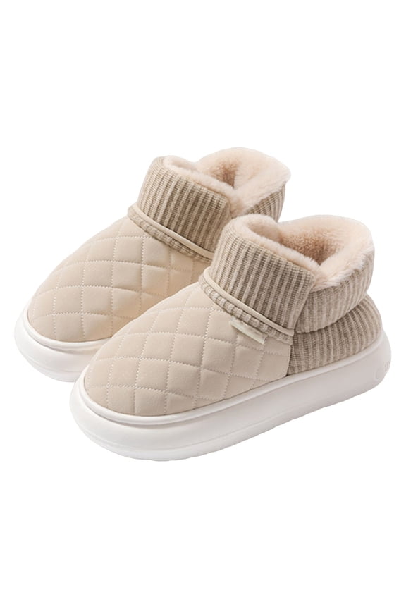 Womens Memory Foam Ankle Boots Antislip Lightweight Sole Fuzzy House Shoes Breathable Cotton Indoor Outdoor Cozy Support Slippers Beige Size 7
