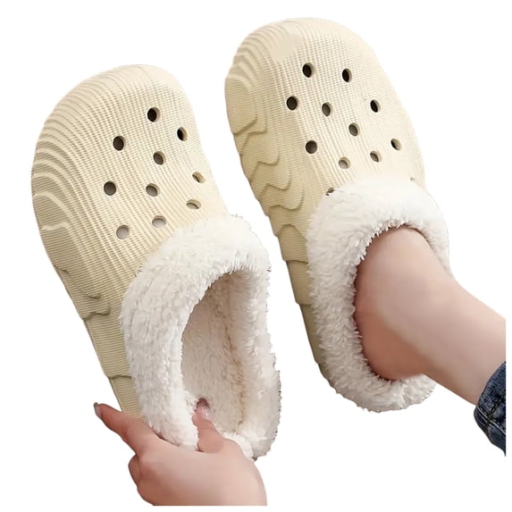 HEWUQI Womens Mens Plush Lined Clogs Unisex Warm Fuzzy Winter Slip on Slippers Comfortable Cushioned Mules Indoor Outdoor Garden Shoes Beige Size 6