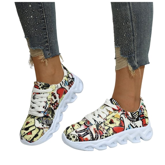 HEWUQI Womens Platform Slip on Animated Patterns Running Shoes Breathable Walking Lightweight Gym Workout Non Slip Fashion Sneakers Red Size 6