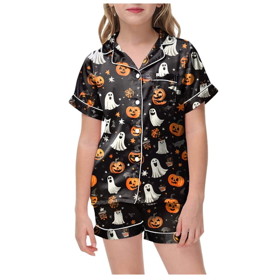 HEWUQI for Baby Girls Halloween Satin Pajamas Notch Collar Button Top ...