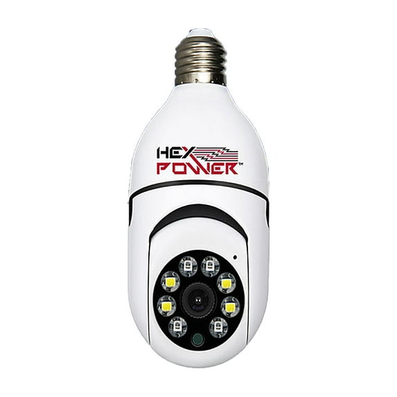 HEX Power Indoor 1080P Pan Tilt E27 Light Bulb Camera | Discreet Wireless Home Surveillance Camera with Audio Recording, Color Night Vision, Motion Sensor, and Alarm